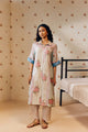 "Off-white hand block printed cotton mulmul tunic set featuring minimalist design with intricate artisan detailing, offering breathable comfort and timeless elegance."