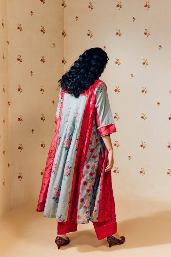 "Old rose and rose pink hand block printed mulmul tunic set, featuring soft, sustainable fabric with artisan-crafted floral patterns – perfect for eco-conscious fashion."